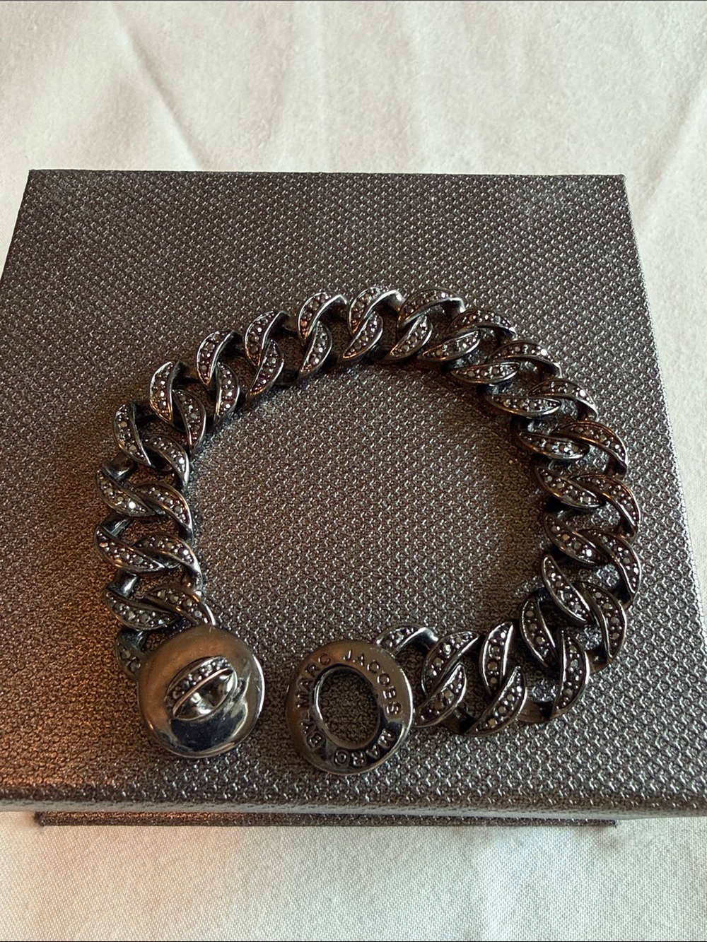 Marc By Marc Jacobs Gunmetal Crystal Curb Bracelet